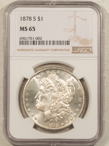 Morgan Dollars 1878-S $1 MORGAN DOLLAR – NGC MS-65, BLAST WHITE, #6961751002