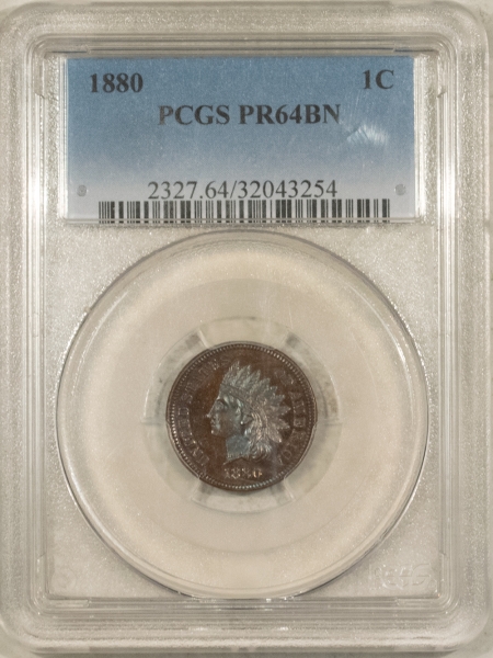 Indian 1880 PROOF INDIAN CENT – PCGS PR-64 BN, REALLY PRETTY PROOF!