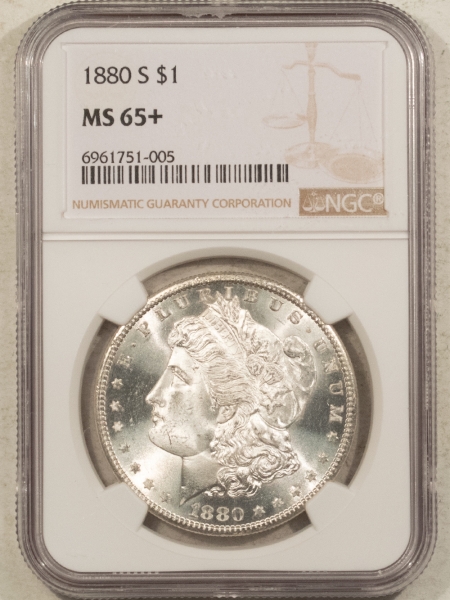 Morgan Dollars 1880-S $1 MORGAN DOLLAR – NGC MS-65+, BLAST WHITE PQ GEM! #6961751005