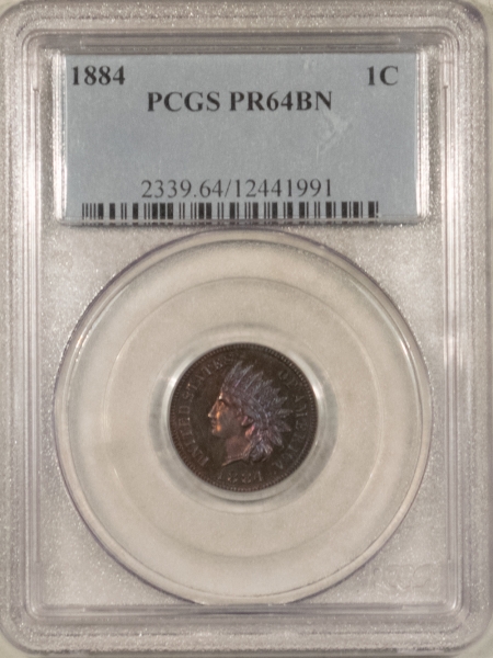 Indian 1884 PROOF INDIAN CENT – PCGS PR-64 BN, PRETTY BROWN PROOF!