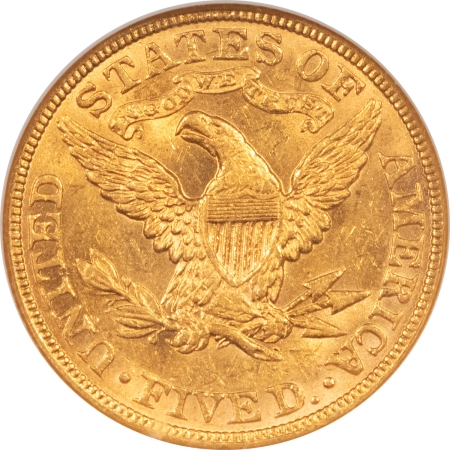 $5 1884 $5 LIBERTY GOLD HALF EAGLE – NGC MS-60, TOUGHER DATE!