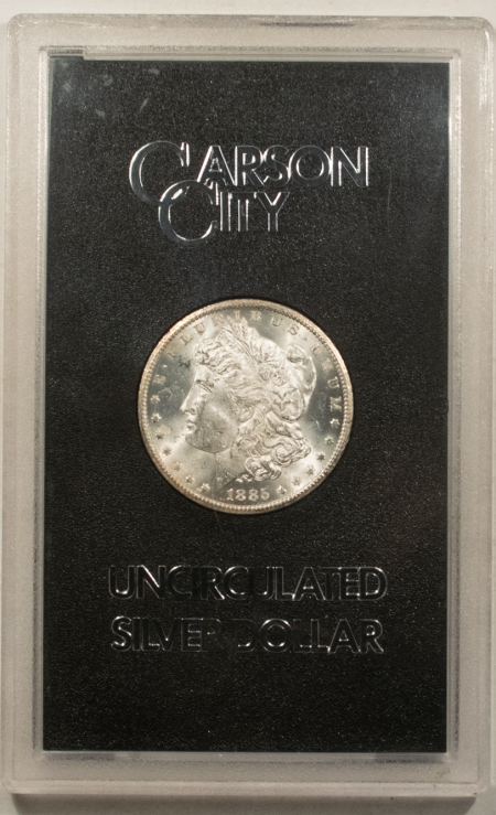 Dollars 1885-CC MORGAN DOLLAR, GSA HOARD, LUSTROUS WHITE BU, ORIGINAL BLACK BOX/GSA CARD