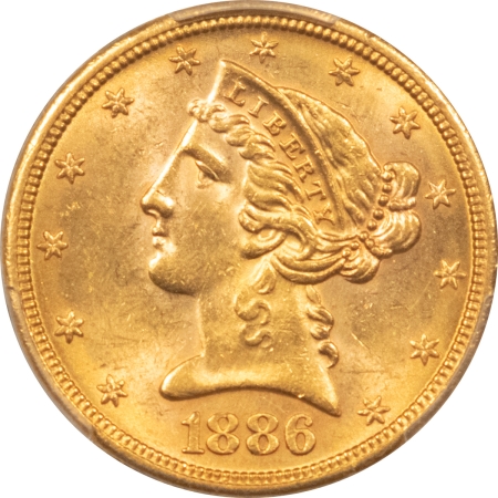 $5 1886-S $5 LIBERTY GOLD HALF EAGLE – PCGS MS-63