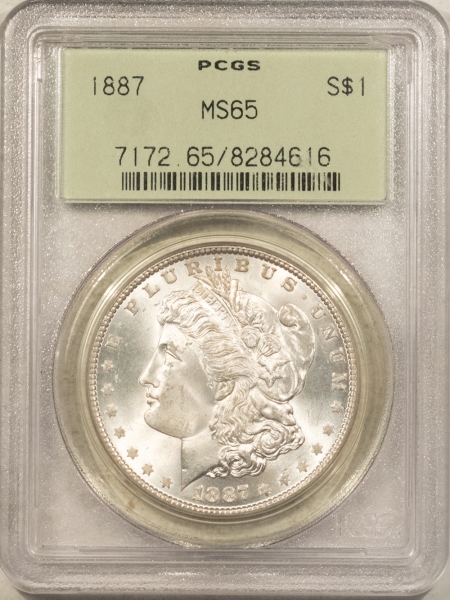 Morgan Dollars 1887 $1 MORGAN DOLLAR – PCGS MS-65, OLD GREEN HOLDER, PQ & 66 QUALITY!