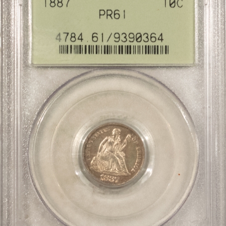 Liberty Seated Dimes 1887 PROOF SEATED LIBERTY DIME – PCGS PR-61, OLD GREEN HOLDER, PREMIUM QUALITY!