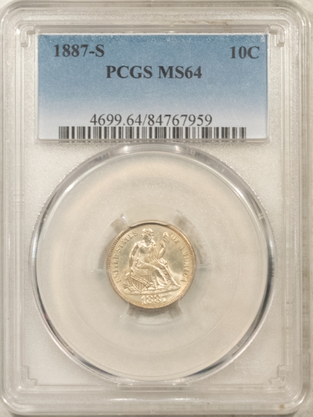 Liberty Seated Dimes 1887-S SEATED LIBERTY DIME – PCGS MS-64, FLASHY & NICE!