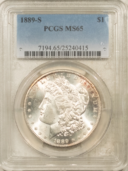 Morgan Dollars 1889-S $1 MORGAN DOLLAR – PCGS MS-65, LUSTROUS WHITE GEM! #25240415