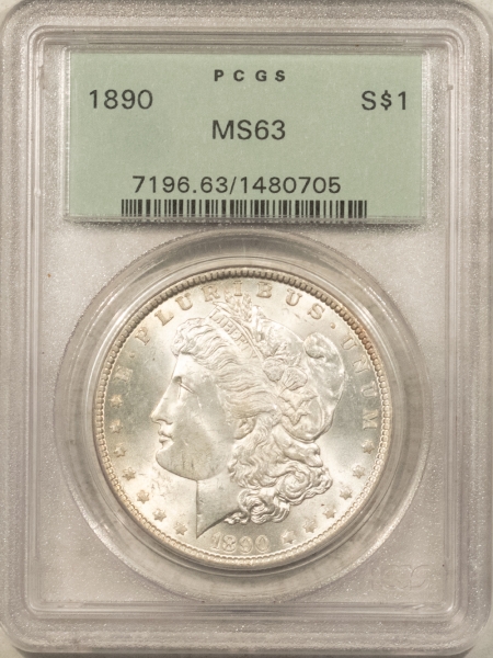 Morgan Dollars 1890 $1 MORGAN DOLLAR – PCGS MS-63, OLD GREEN HOLDER & PREMIUM QUALITY!