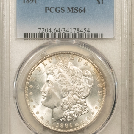 Morgan Dollars 1891 $1 MORGAN DOLLAR – PCGS MS-64, SMOOTH CHEEK, PREMIUM QUALITY! #34178454