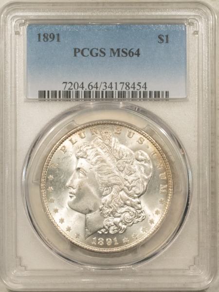 Morgan Dollars 1891 $1 MORGAN DOLLAR – PCGS MS-64, SMOOTH CHEEK, PREMIUM QUALITY! #34178454