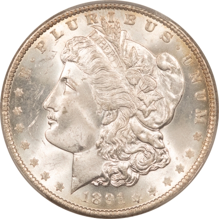 Morgan Dollars 1891 $1 MORGAN DOLLAR – PCGS MS-64, SMOOTH CHEEK, PREMIUM QUALITY! #34178454