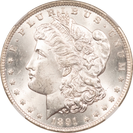 Morgan Dollars 1891-CC $1 MORGAN DOLLAR, VAM-3 SPITTING EAGLE – NGC MS-64, BLAST WHITE, TOP-100