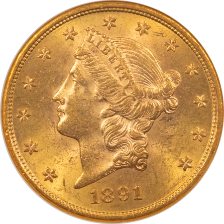 $20 1891-S $20 LIBERTY GOLD DOUBLE EAGLE – NGC MS-62, GREAT LUSTER, NICE LOOK!