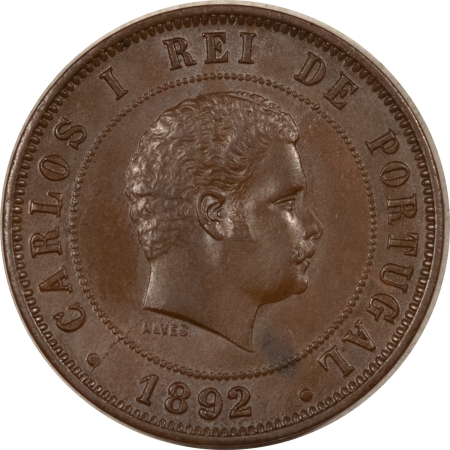 New Store Items 1892 PORTUGAL 20 REIS, KM-533, ORIGINAL BROWN UNCIRCULATED!