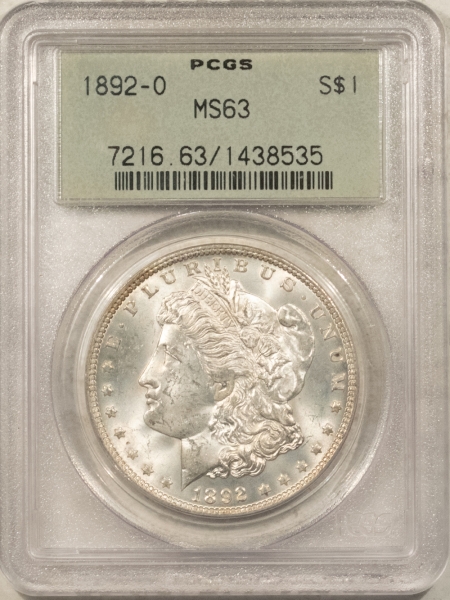 Morgan Dollars 1892-O $1 MORGAN DOLLAR – PCGS MS-63, OLD GREEN HOLDER, PREMIUM QUALITY!