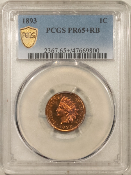 Indian 1893 PROOF INDIAN CENT – PCGS PR-65+ RB, PREMIUM QUALITY GEM!