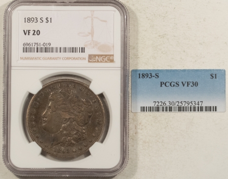 Morgan Dollars 1893-S $1 MORGAN DOLLAR – NGC VF-20, ORIGINAL KEY-DATE, WAS BETTER, #6961751019