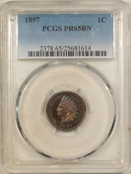 Indian 1897 PROOF INDIAN CENT – PCGS PR-65 BN, REALLY PRETTY PQ GEM!