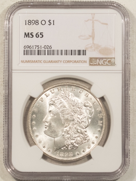 Morgan Dollars 1898-O $1 MORGAN DOLLAR – NGC MS-65, FLASHY WHITE GEM, #6961751026