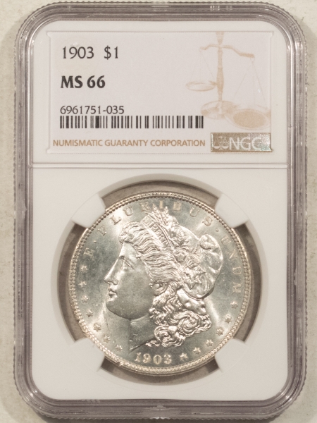 Morgan Dollars 1903 $1 MORGAN DOLLAR – NGC MS-66, FRESH WHITE & LUSTROUS GEM, #6961751035