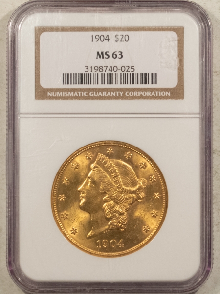 $20 1904 $20 LIBERTY GOLD DOUBLE EAGLE – NGC MS-63, CHOICE