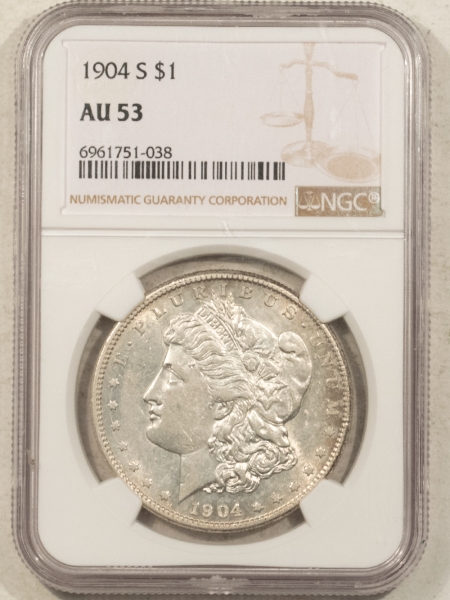 Morgan Dollars 1904-S $1 MORGAN DOLLAR – NGC AU-53, BLAST WHITE & WAS BETTER #6961751038