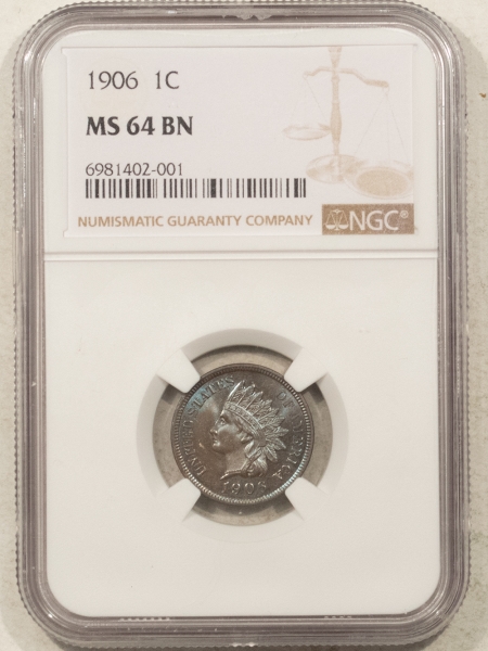 Indian 1906 INDIAN CENT – NGC MS-64 BN, PREMIUM QUALITY! GORGEOUS!