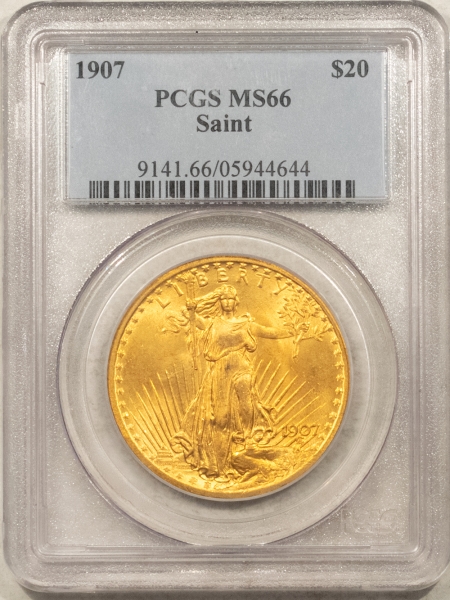 $20 1907 $20 ST GAUDENS GOLD DOUBLE EAGLE, NO MOTTO – PCGS MS-66, #05944644