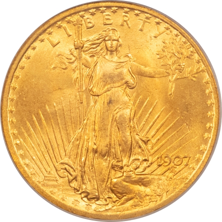 $20 1907 $20 ST GAUDENS GOLD DOUBLE EAGLE, NO MOTTO – PCGS MS-66, #05944644