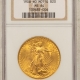 $20 1907 $20 ST GAUDENS GOLD DOUBLE EAGLE, NO MOTTO – PCGS MS-63, CHOICE