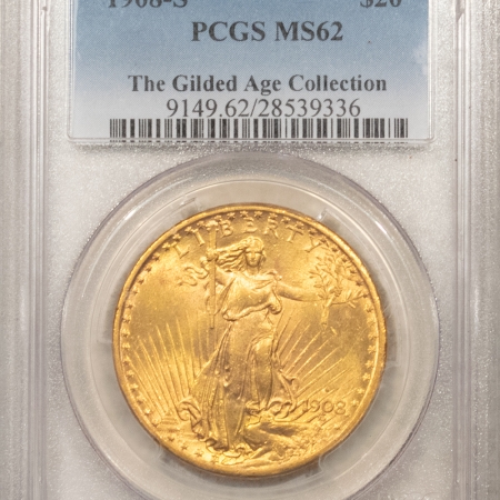 $20 1908-S $20 ST GAUDENS GOLD DOUBLE EAGLE – PCGS MS-62, PREMIUM QUALITY! #28539336