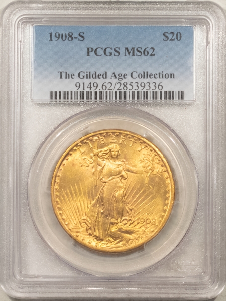 $20 1908-S $20 ST GAUDENS GOLD DOUBLE EAGLE – PCGS MS-62, PREMIUM QUALITY! #28539336