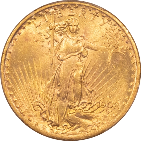 $20 1908-S $20 ST GAUDENS GOLD DOUBLE EAGLE – PCGS MS-62, PREMIUM QUALITY! #28539336