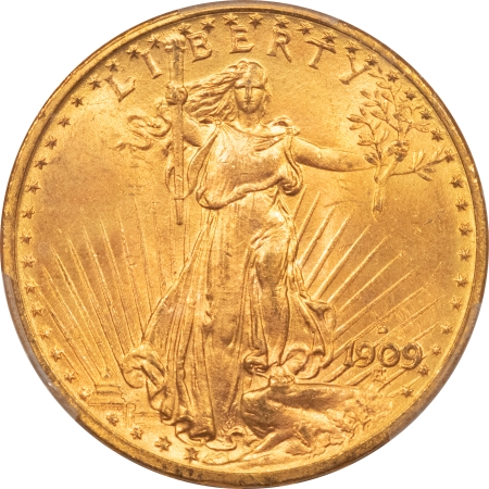 $20 1909-D $20 ST GAUDENS GOLD DOUBLE EAGLE – PCGS MS-64, TOUGH! LOW MINTAGE!