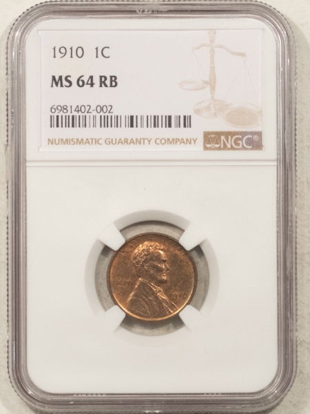 Lincoln Cents (Wheat) 1910 LINCOLN CENT – NGC MS-64 RB