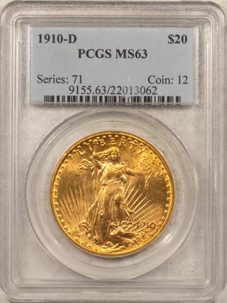 $20 1910-D $20 ST GAUDENS GOLD DOUBLE EAGLE – PCGS MS-63, CHOICE