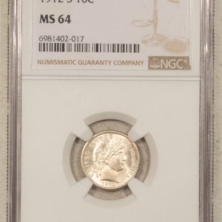 Barber Dimes 1912-S BARBER DIME – NGC MS-64, FLASHY & ATTRACTIVE, TOUGH DATE!