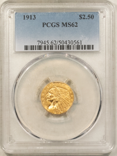 $2.50 1913 $2.50 INDIAN GOLD QUARTER EAGLE – PCGS MS-62