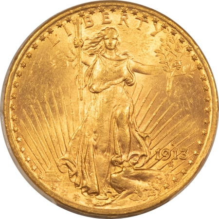 $20 1913-S $20 ST GAUDENS GOLD DOUBLE EAGLE – PCGS MS-62, LUSROUS! LOW MINTAGE!