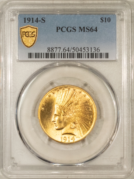 $10 1914-S $10 INDIAN GOLD EAGLE-PCGS MS-64, BLAZING LUSTER, PREMIUM QUALITY, TOUGH!