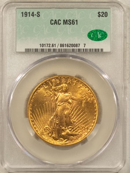 $20 1914-S $20 ST GAUDENS GOLD DOUBLE EAGLE – CACG MS-61, FLASHY & LUSTROUS