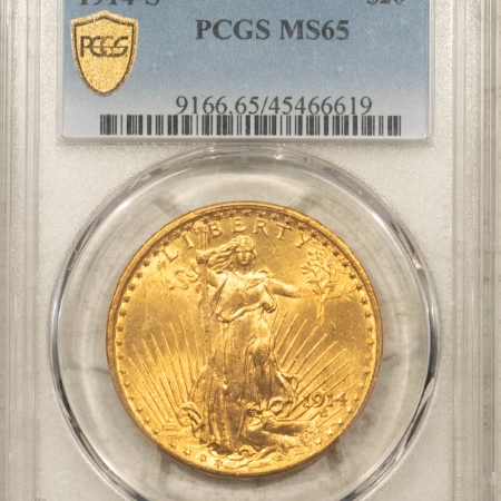 $20 1914-S $20 ST GAUDENS GOLD DOUBLE EAGLE – PCGS MS-65 LUSTROUS GEM, #45466619