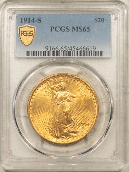 $20 1914-S $20 ST GAUDENS GOLD DOUBLE EAGLE – PCGS MS-65 LUSTROUS GEM, #45466619