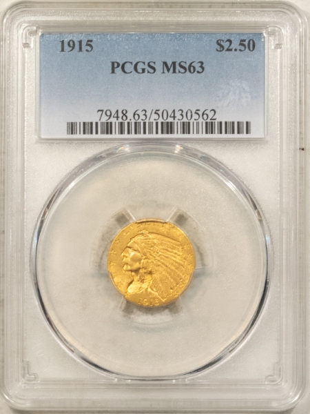 $2.50 1915 $2.50 INDIAN GOLD QUARTER EAGLE – PCGS MS-63, CHOICE, BETTER DATE!