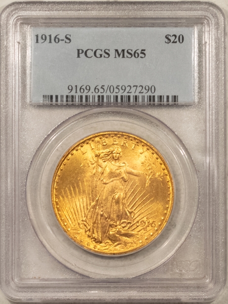 $20 1916-S $20 ST GAUDENS GOLD DOUBLE EAGLE – PCGS MS-65, GEM! POPULAR DATE!