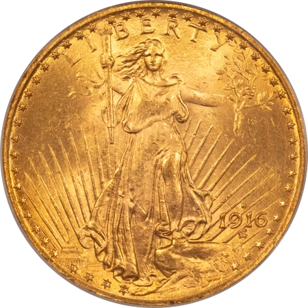 $20 1916-S $20 ST GAUDENS GOLD DOUBLE EAGLE – PCGS MS-65, GEM! POPULAR DATE!