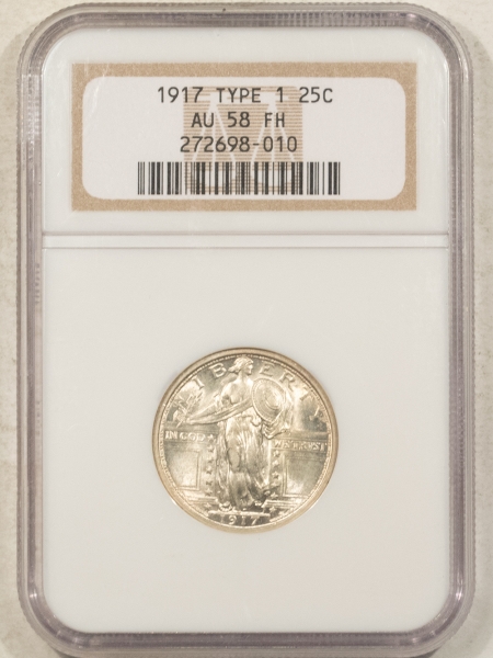 New Certified Coins 1917 TY I STANDING LIBERTY QUARTER – NGC AU-58 FH, LUSTROUS & LOOKS UNCIRCULATED