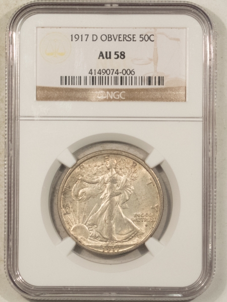 New Certified Coins 1917-D OBVERSE WALKING LIBERTY HALF DOLLAR – NGC AU-58, NICE & ORIGINAL!