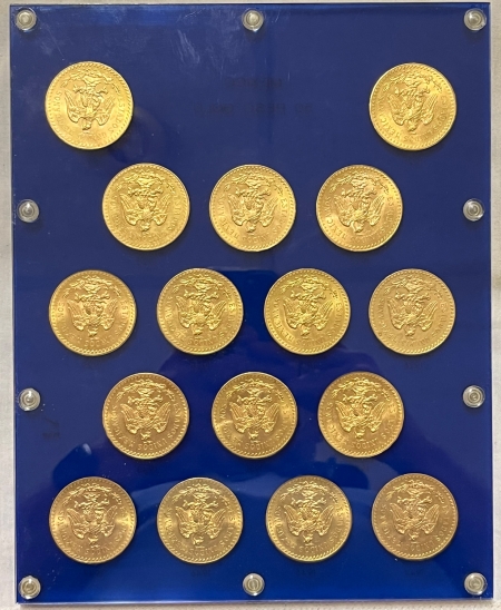 New Store Items 1921-1947 MEXICO 50 PESOS GOLD, COMPLETE 16 PIECE SET IN CAPITAL PLASTICS-B.U.!