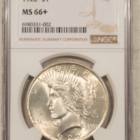 New Certified Coins 1922 $1 PEACE DOLLAR – NGC MS-66+ LUSTROUS! NEARLY SUPERB!